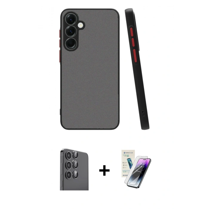 MARSİLYAN™- Galaxy S25 Plus Kılıf Ahenk Çizgi Serisi - Şeffaf Pasifik Cam Ekran Koruyucu + Raze Metal Kamera Lens - SH