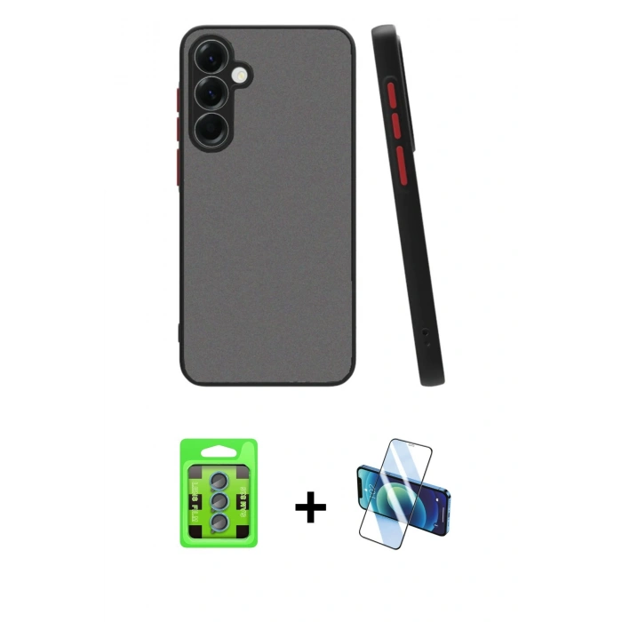 MARSİLYAN™- Galaxy S25 Plus Kılıf Ahenk Çizgi Serisi - Siyah 3D Antistatik Cam Ekran Koruyucu + Raze Metal Kamera Lens - MI