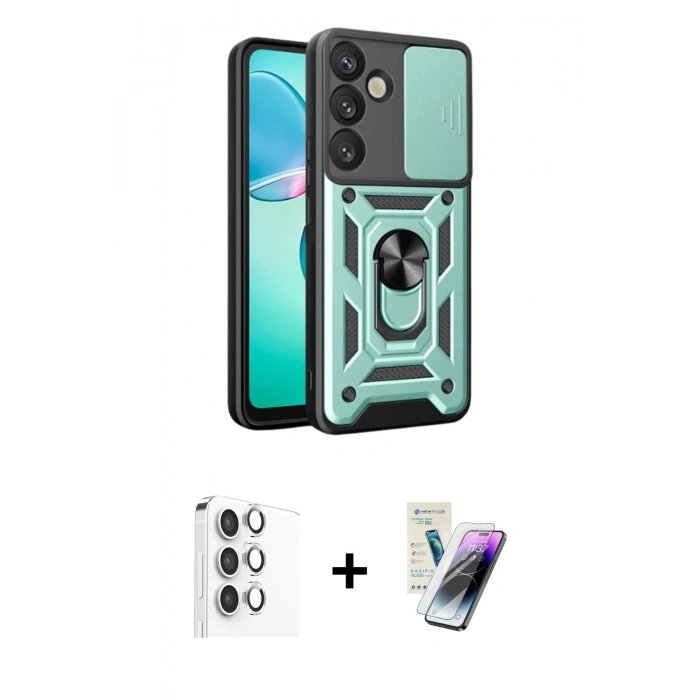 MARSİLYAN™- Galaxy S25 Plus Kılıf Ahenk Klasik - Şeffaf Pasifik Cam Ekran Koruyucu + Raze Metal Kamera Lens - GS