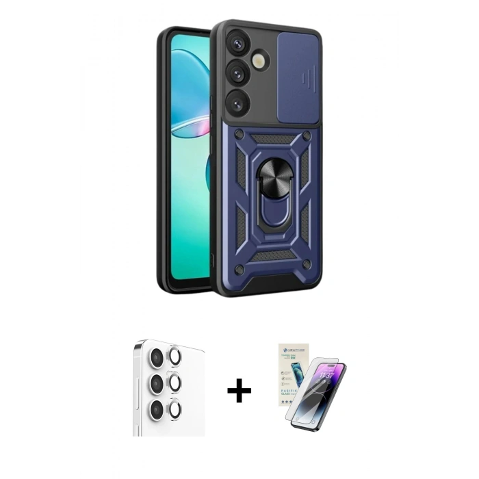MARSİLYAN™- Galaxy S25 Plus Kılıf Ahenk Klasik - Şeffaf Pasifik Cam Ekran Koruyucu + Raze Metal Kamera Lens - GS