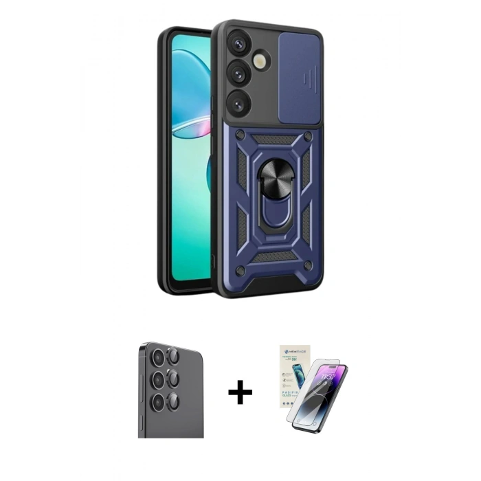 MARSİLYAN™- Galaxy S25 Plus Kılıf Ahenk Klasik - Şeffaf Pasifik Cam Ekran Koruyucu + Raze Metal Kamera Lens - SH