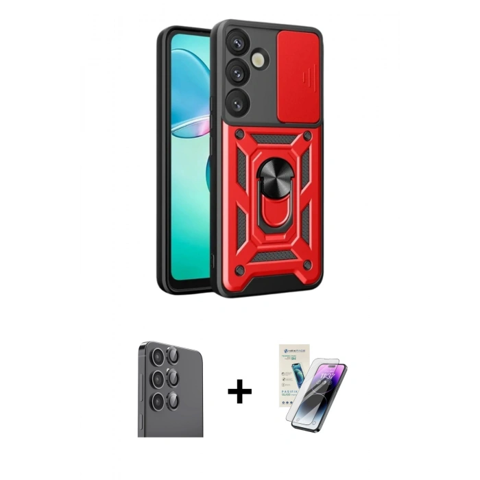 MARSİLYAN™- Galaxy S25 Plus Kılıf Ahenk Klasik - Şeffaf Pasifik Cam Ekran Koruyucu + Raze Metal Kamera Lens - SH
