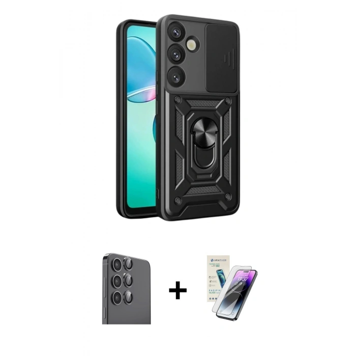MARSİLYAN™- Galaxy S25 Plus Kılıf Ahenk Klasik - Şeffaf Pasifik Cam Ekran Koruyucu + Raze Metal Kamera Lens - SH