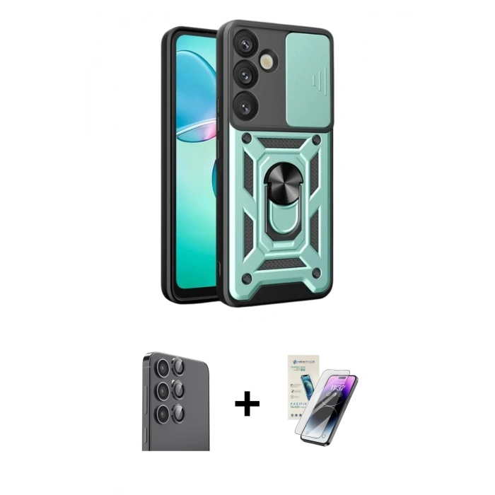 MARSİLYAN™- Galaxy S25 Plus Kılıf Ahenk Klasik - Şeffaf Pasifik Cam Ekran Koruyucu + Raze Metal Kamera Lens - SH