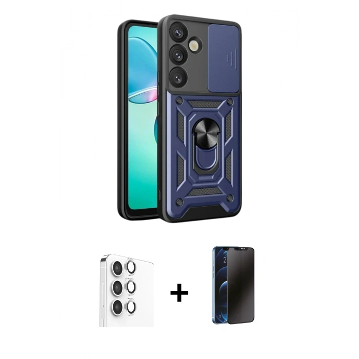MARSİLYAN™- Galaxy S25 Plus Kılıf Ahenk Klasik - Siyah 3D Antistatik Hayalet Cam Ekran Koruyucu + Raze Metal Kamera Lens - GS