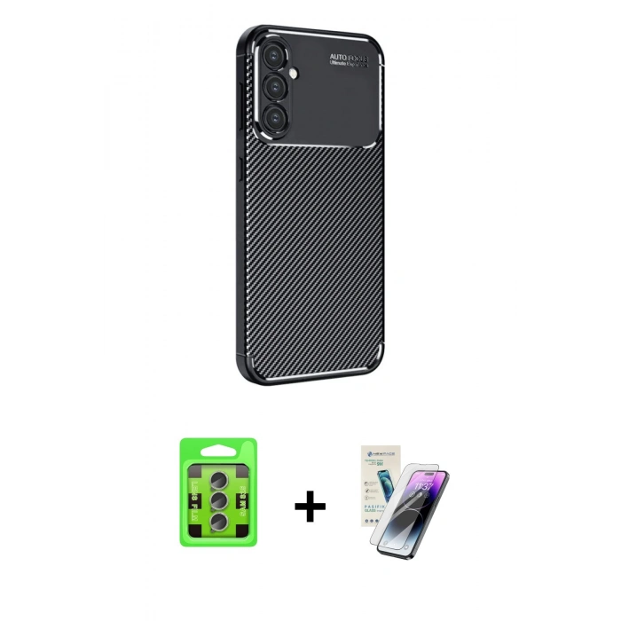 MARSİLYAN™- Galaxy S25 Plus Kılıf Eksen Form Prime - Şeffaf Pasifik Cam Ekran Koruyucu + Raze Metal Kamera Lens - LI