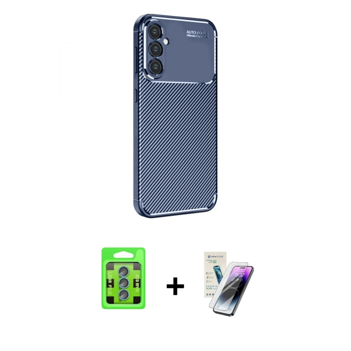 MARSİLYAN™- Galaxy S25 Plus Kılıf Eksen Form Prime - Şeffaf Pasifik Cam Ekran Koruyucu + Raze Metal Kamera Lens - MI