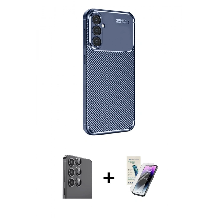MARSİLYAN™- Galaxy S25 Plus Kılıf Eksen Form Prime - Şeffaf Pasifik Cam Ekran Koruyucu + Raze Metal Kamera Lens - SH