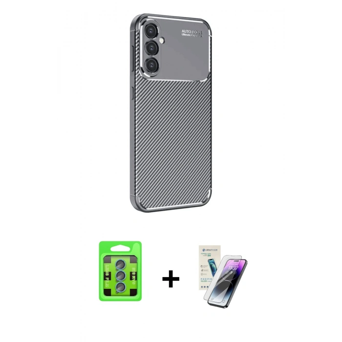 MARSİLYAN™- Galaxy S25 Plus Kılıf Eksen Form Prime - Şeffaf Pasifik Cam Ekran Koruyucu + Raze Metal Kamera Lens - MI