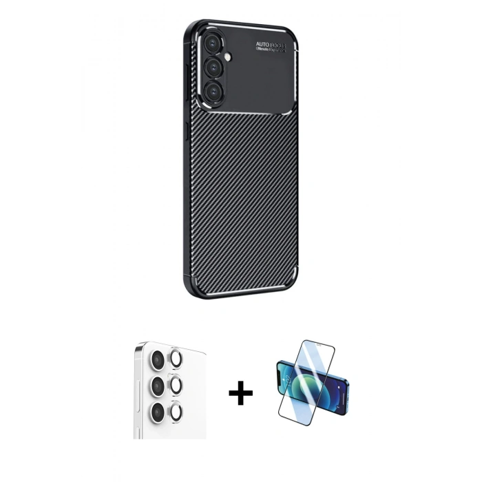 MARSİLYAN™- Galaxy S25 Plus Kılıf Eksen Form Prime - Siyah 3D Antistatik Cam Ekran Koruyucu + Raze Metal Kamera Lens - GS