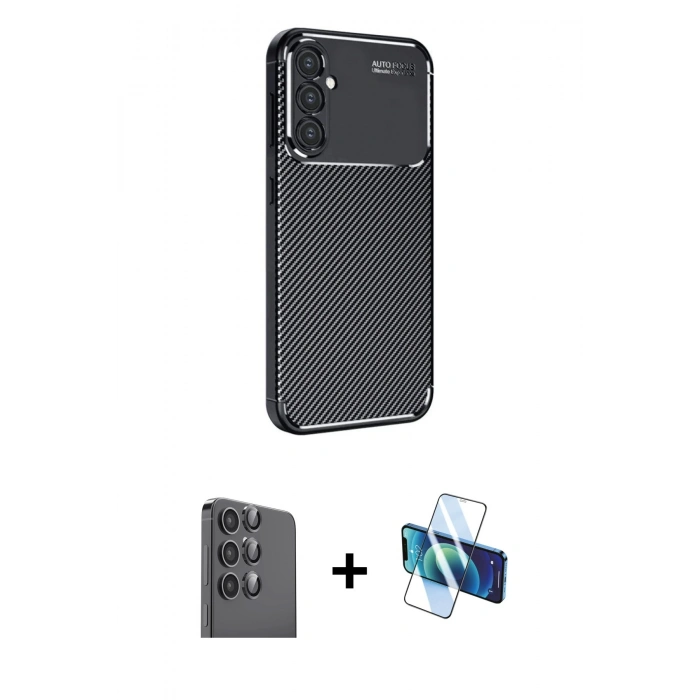 MARSİLYAN™- Galaxy S25 Plus Kılıf Eksen Form Prime - Siyah 3D Antistatik Cam Ekran Koruyucu + Raze Metal Kamera Lens - SH