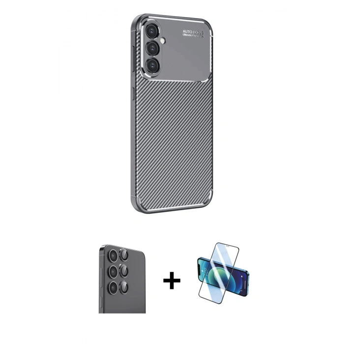 MARSİLYAN™- Galaxy S25 Plus Kılıf Eksen Form Prime - Siyah 3D Antistatik Cam Ekran Koruyucu + Raze Metal Kamera Lens - SH