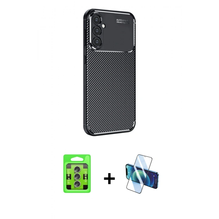 MARSİLYAN™- Galaxy S25 Plus Kılıf Eksen Form Prime - Siyah 3D Antistatik Seramik Nano Ekran Koruyucu + Raze Metal Kamera Lens - LI