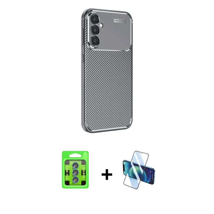 MARSİLYAN™- Galaxy S25 Plus Kılıf Eksen Form Prime - Siyah 3D Antistatik Seramik Nano Ekran Koruyucu + Raze Metal Kamera Lens - MI