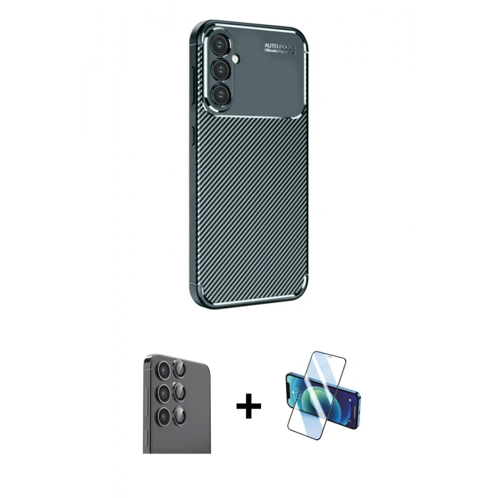 MARSİLYAN™- Galaxy S25 Plus Kılıf Eksen Form Prime - Siyah 3D Antistatik Seramik Nano Ekran Koruyucu + Raze Metal Kamera Lens - SH