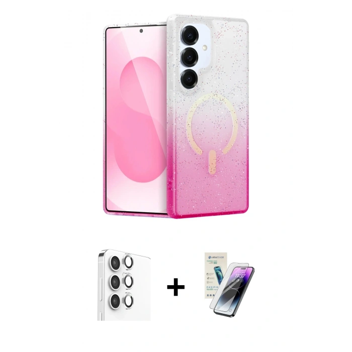 MARSİLYAN™- Galaxy S25 Plus Kılıf Eksen Minimal Özel Seri - Şeffaf Pasifik Cam Ekran Koruyucu + Raze Metal Kamera Lens - GS