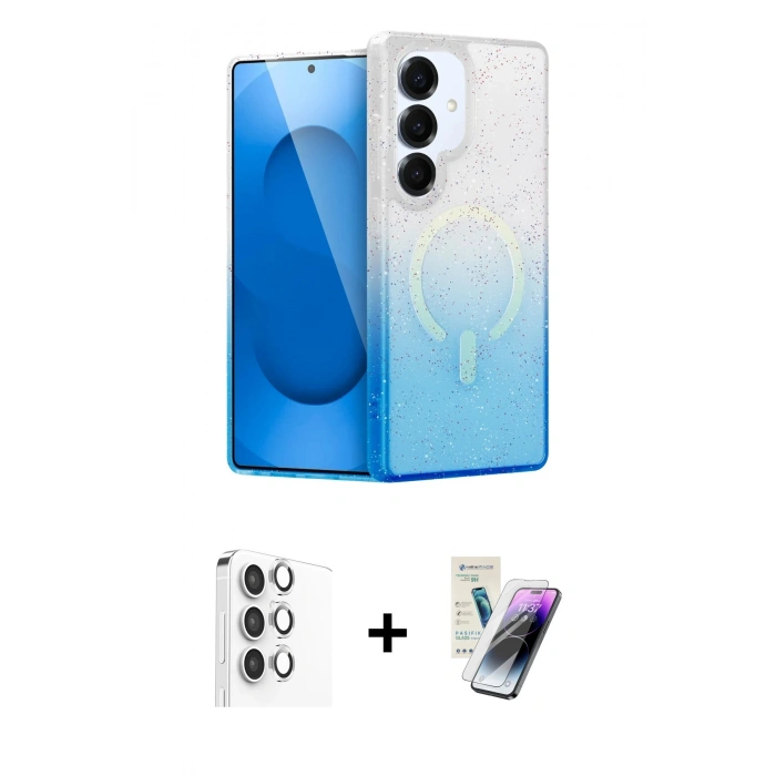 MARSİLYAN™- Galaxy S25 Plus Kılıf Eksen Minimal Özel Seri - Şeffaf Pasifik Cam Ekran Koruyucu + Raze Metal Kamera Lens - GS
