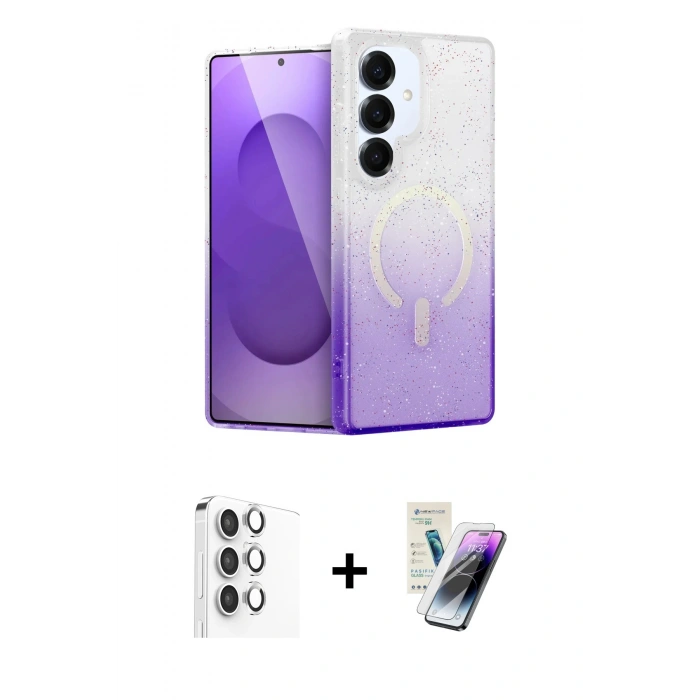 MARSİLYAN™- Galaxy S25 Plus Kılıf Eksen Minimal Özel Seri - Şeffaf Pasifik Cam Ekran Koruyucu + Raze Metal Kamera Lens - GS