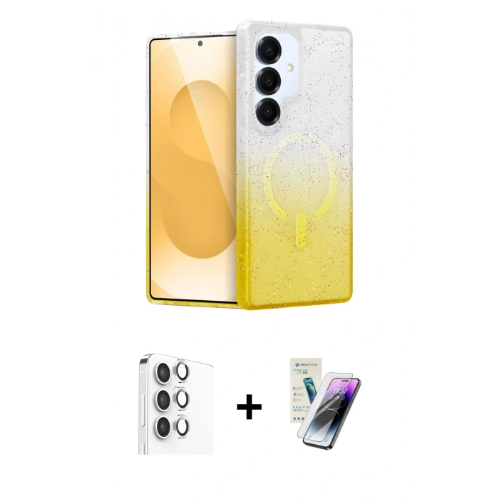 MARSİLYAN™- Galaxy S25 Plus Kılıf Eksen Minimal Özel Seri - Şeffaf Pasifik Cam Ekran Koruyucu + Raze Metal Kamera Lens - GS