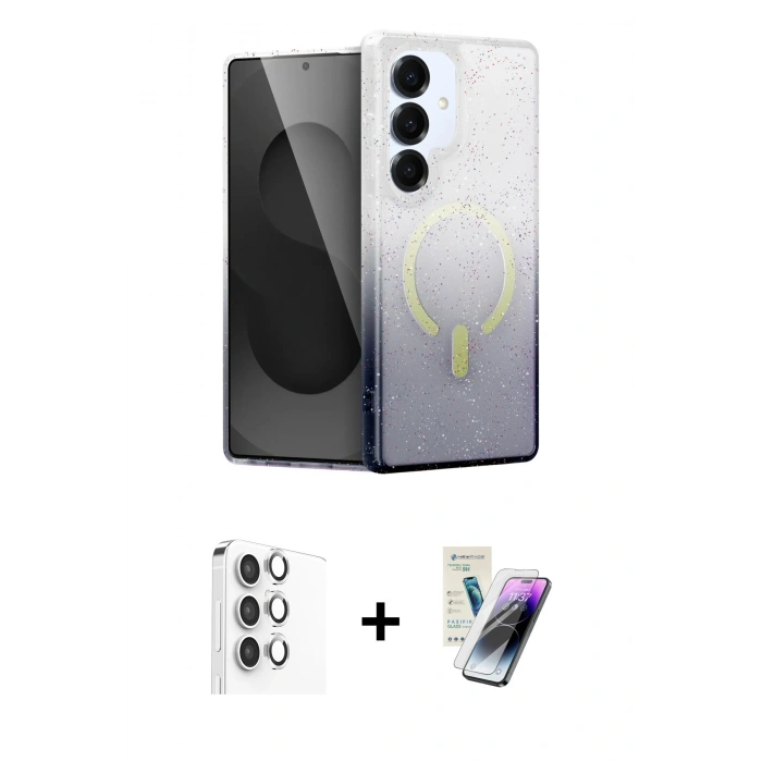 MARSİLYAN™- Galaxy S25 Plus Kılıf Eksen Minimal Özel Seri - Şeffaf Pasifik Cam Ekran Koruyucu + Raze Metal Kamera Lens - GS