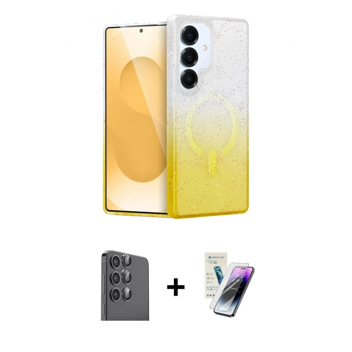 MARSİLYAN™- Galaxy S25 Plus Kılıf Eksen Minimal Özel Seri - Şeffaf Pasifik Cam Ekran Koruyucu + Raze Metal Kamera Lens - SH