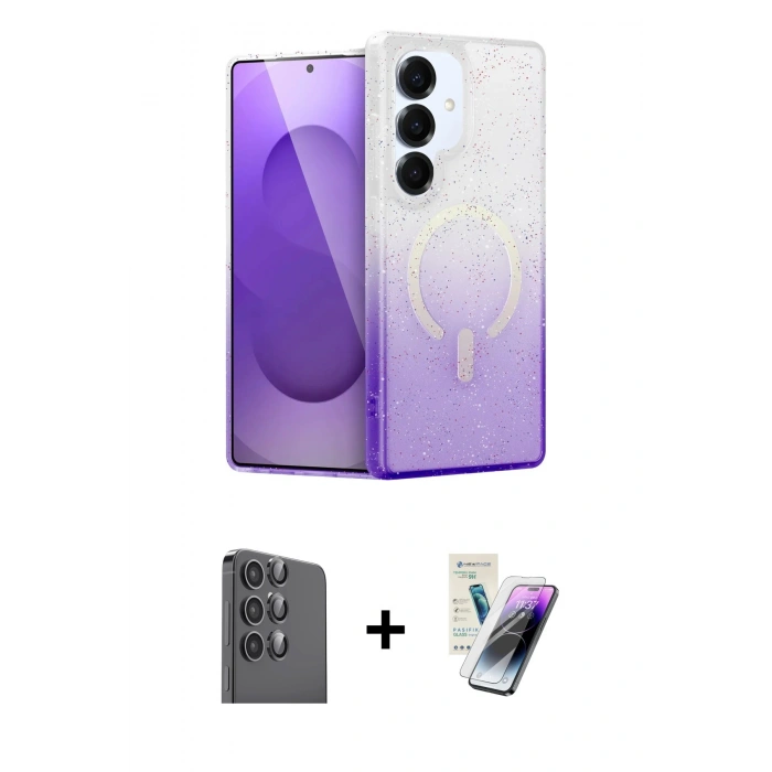 MARSİLYAN™- Galaxy S25 Plus Kılıf Eksen Minimal Özel Seri - Şeffaf Pasifik Cam Ekran Koruyucu + Raze Metal Kamera Lens - SH