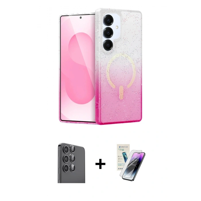 MARSİLYAN™- Galaxy S25 Plus Kılıf Eksen Minimal Özel Seri - Şeffaf Pasifik Cam Ekran Koruyucu + Raze Metal Kamera Lens - SH