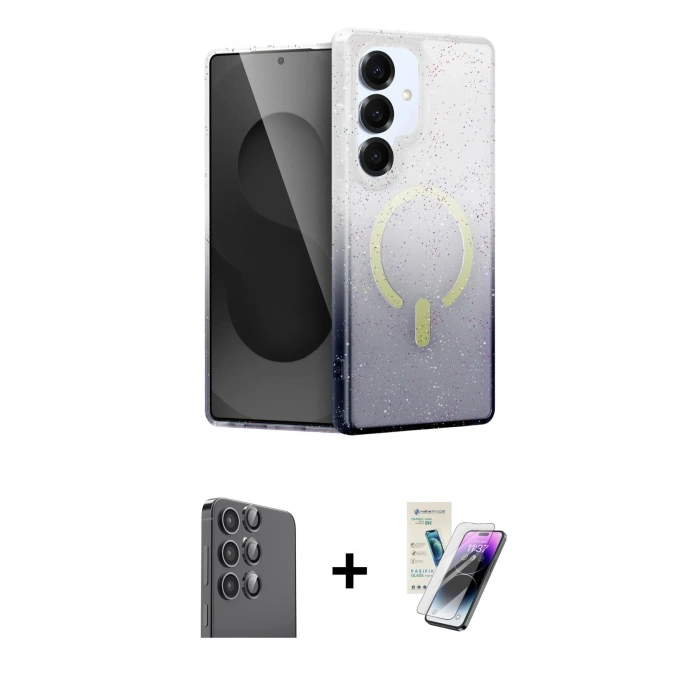 MARSİLYAN™- Galaxy S25 Plus Kılıf Eksen Minimal Özel Seri - Şeffaf Pasifik Cam Ekran Koruyucu + Raze Metal Kamera Lens - SH
