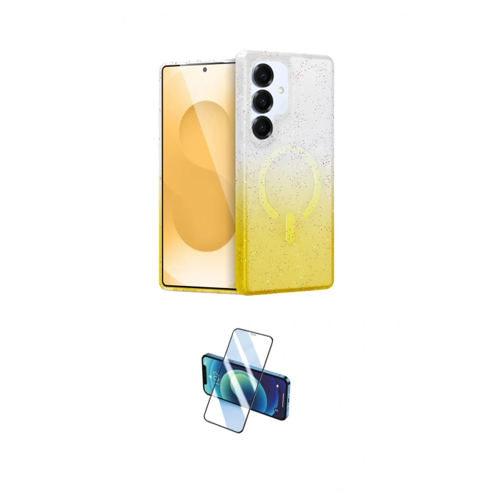 MARSİLYAN™- Galaxy S25 Plus Kılıf Eksen Minimal Özel Seri - Siyah 3D Antistatik Cam Ekran Koruyucu