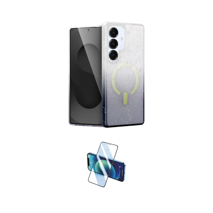 MARSİLYAN™- Galaxy S25 Plus Kılıf Eksen Minimal Özel Seri - Siyah 3D Antistatik Cam Ekran Koruyucu