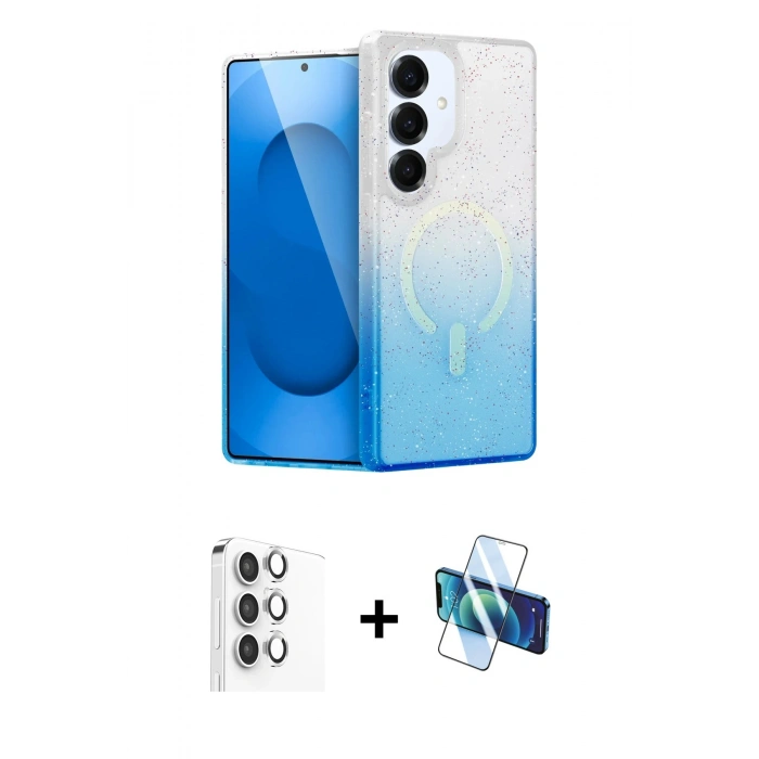 MARSİLYAN™- Galaxy S25 Plus Kılıf Eksen Minimal Özel Seri - Siyah 3D Antistatik Cam Ekran Koruyucu + Raze Metal Kamera Lens - GS