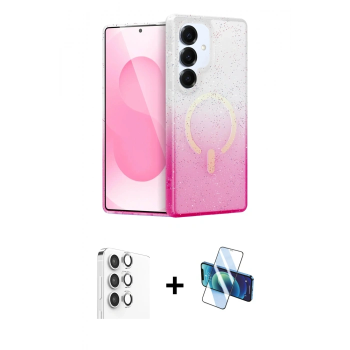 MARSİLYAN™- Galaxy S25 Plus Kılıf Eksen Minimal Özel Seri - Siyah 3D Antistatik Cam Ekran Koruyucu + Raze Metal Kamera Lens - GS