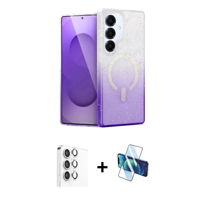 MARSİLYAN™- Galaxy S25 Plus Kılıf Eksen Minimal Özel Seri - Siyah 3D Antistatik Cam Ekran Koruyucu + Raze Metal Kamera Lens - GS