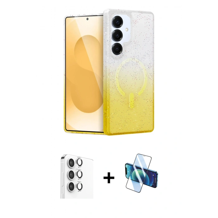 MARSİLYAN™- Galaxy S25 Plus Kılıf Eksen Minimal Özel Seri - Siyah 3D Antistatik Cam Ekran Koruyucu + Raze Metal Kamera Lens - GS