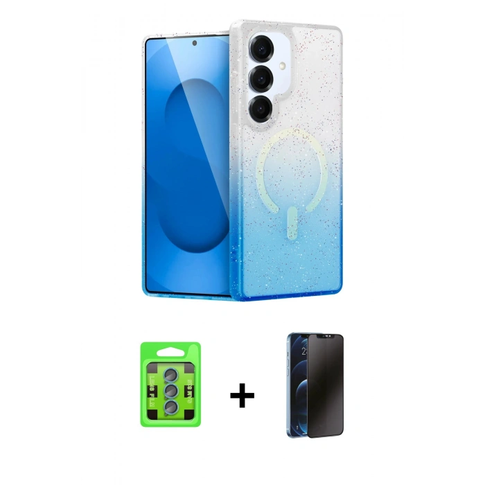 MARSİLYAN™- Galaxy S25 Plus Kılıf Eksen Minimal Özel Seri - Siyah 3D Antistatik Hayalet Cam Ekran Koruyucu + Raze Metal Kamera Lens - MI