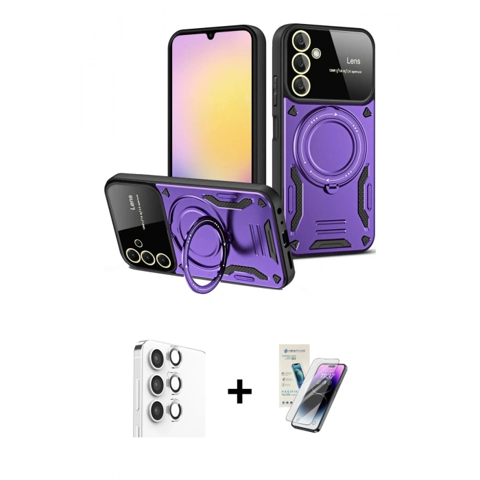 MARSİLYAN™- Galaxy S25 Plus Kılıf Kıvılcım Modern Serisi - Şeffaf Pasifik Cam Ekran Koruyucu + Raze Metal Kamera Lens - GS
