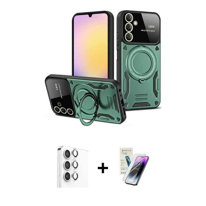 MARSİLYAN™- Galaxy S25 Plus Kılıf Kıvılcım Modern Serisi - Şeffaf Pasifik Cam Ekran Koruyucu + Raze Metal Kamera Lens - GS