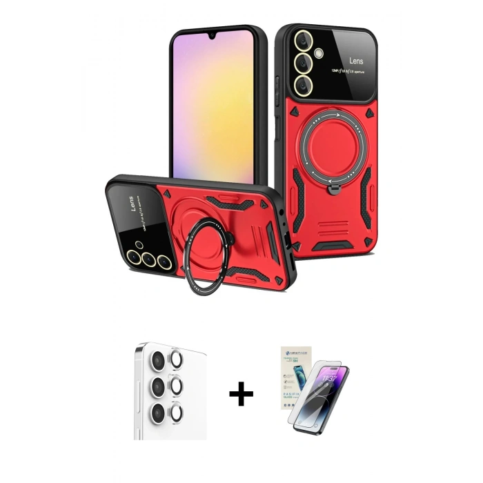 MARSİLYAN™- Galaxy S25 Plus Kılıf Kıvılcım Modern Serisi - Şeffaf Pasifik Cam Ekran Koruyucu + Raze Metal Kamera Lens - GS