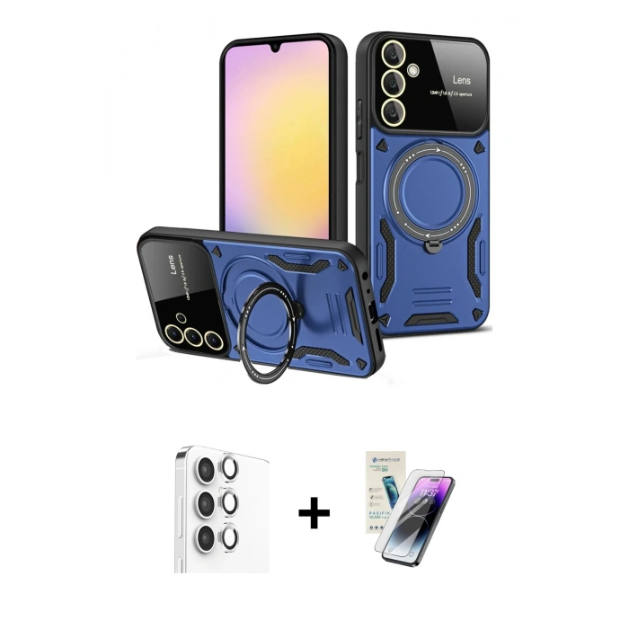 MARSİLYAN™- Galaxy S25 Plus Kılıf Kıvılcım Modern Serisi - Şeffaf Pasifik Cam Ekran Koruyucu + Raze Metal Kamera Lens - GS
