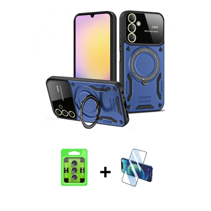 MARSİLYAN™- Galaxy S25 Plus Kılıf Kıvılcım Modern Serisi - Siyah 3D Antistatik Cam Ekran Koruyucu + Raze Metal Kamera Lens - LI