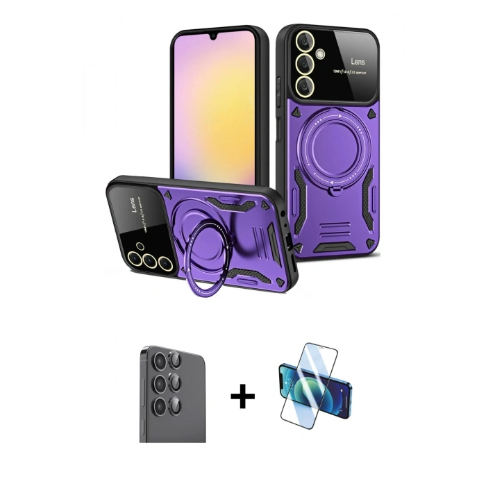 MARSİLYAN™- Galaxy S25 Plus Kılıf Kıvılcım Modern Serisi - Siyah 3D Antistatik Cam Ekran Koruyucu + Raze Metal Kamera Lens - SH