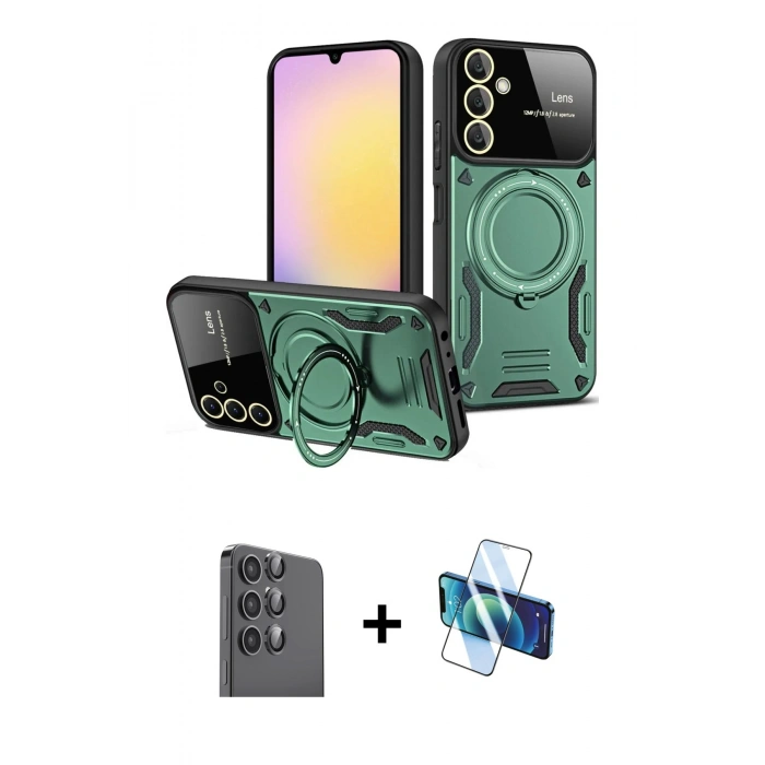 MARSİLYAN™- Galaxy S25 Plus Kılıf Kıvılcım Modern Serisi - Siyah 3D Antistatik Cam Ekran Koruyucu + Raze Metal Kamera Lens - SH