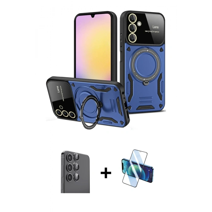 MARSİLYAN™- Galaxy S25 Plus Kılıf Kıvılcım Modern Serisi - Siyah 3D Antistatik Cam Ekran Koruyucu + Raze Metal Kamera Lens - SH
