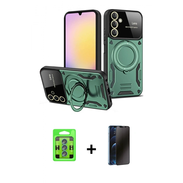 MARSİLYAN™- Galaxy S25 Plus Kılıf Kıvılcım Modern Serisi - Siyah 3D Antistatik Hayalet Cam Ekran Koruyucu + Raze Metal Kamera Lens - MI