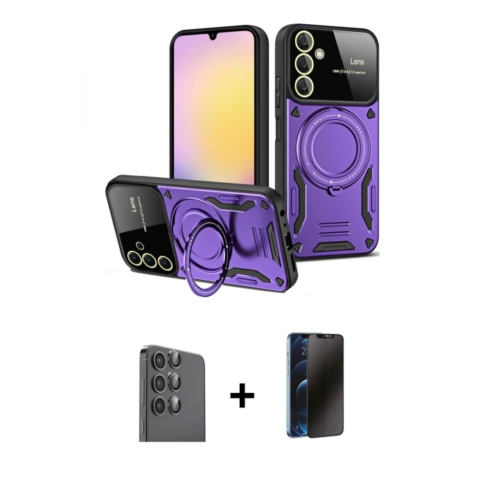 MARSİLYAN™- Galaxy S25 Plus Kılıf Kıvılcım Modern Serisi - Siyah 3D Antistatik Hayalet Cam Ekran Koruyucu + Raze Metal Kamera Lens - SH