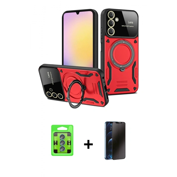 MARSİLYAN™- Galaxy S25 Plus Kılıf Kıvılcım Modern Serisi - Siyah 3D Antistatik Hayalet Cam Ekran Koruyucu + Raze Metal Kamera Lens - MI