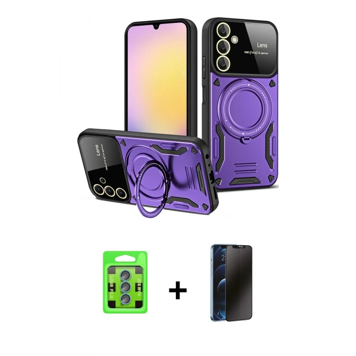 MARSİLYAN™- Galaxy S25 Plus Kılıf Kıvılcım Modern Serisi - Siyah 3D Antistatik Hayalet Cam Ekran Koruyucu + Raze Metal Kamera Lens - MI