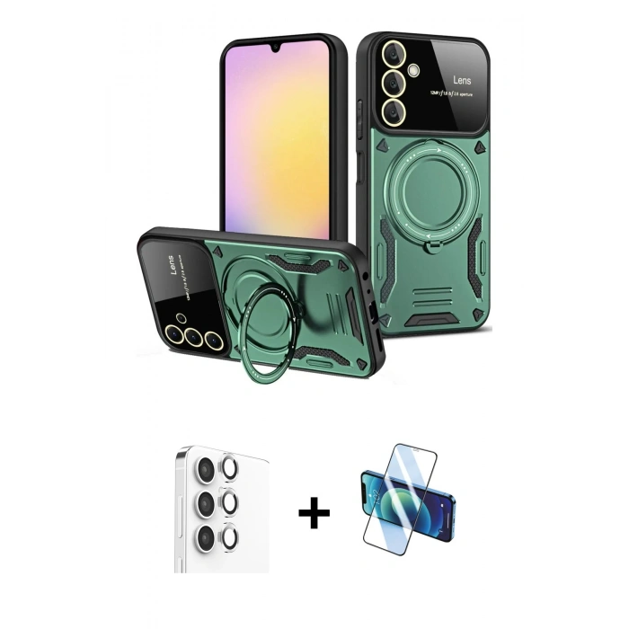 MARSİLYAN™- Galaxy S25 Plus Kılıf Kıvılcım Modern Serisi - Siyah 3D Antistatik Seramik Nano Ekran Koruyucu + Raze Metal Kamera Lens - GS