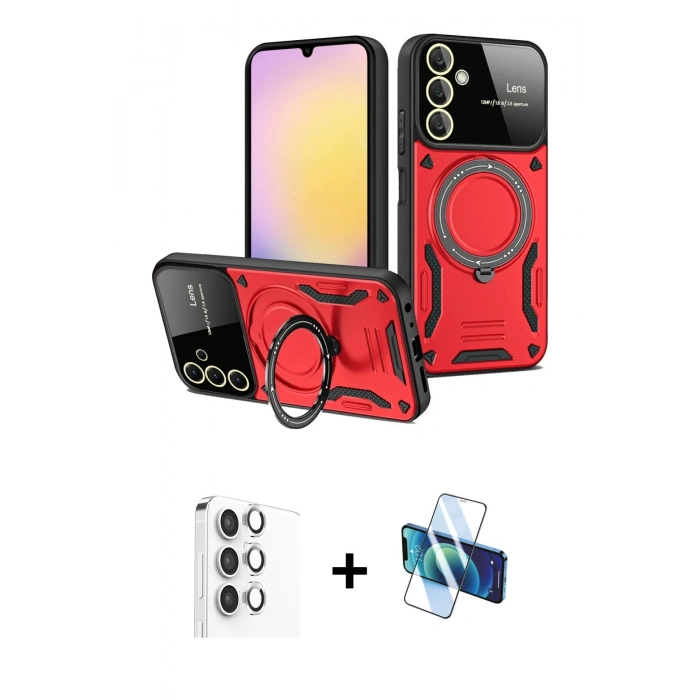 MARSİLYAN™- Galaxy S25 Plus Kılıf Kıvılcım Modern Serisi - Siyah 3D Antistatik Seramik Nano Ekran Koruyucu + Raze Metal Kamera Lens - GS