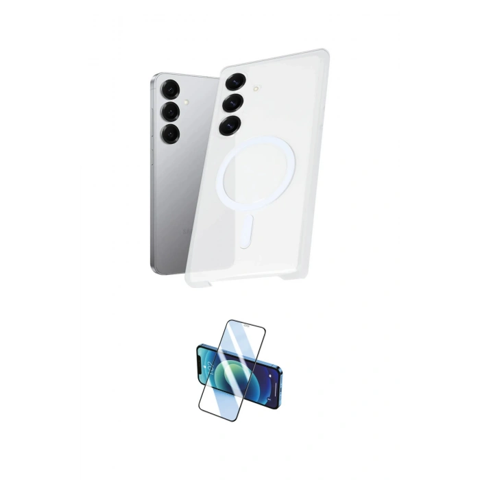 MARSİLYAN™- Galaxy S25 Plus Kılıf Kutup Minimal - Siyah 3D Antistatik Cam Ekran Koruyucu